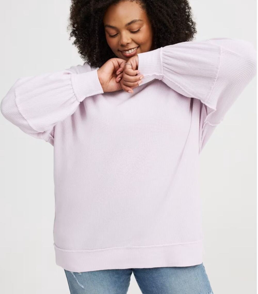 TORRID Oversized Long Sleeve Raw Seams Crew Tee Orchid Hush - Medium